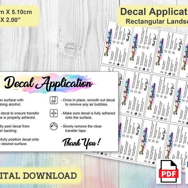 Decal Application Instructions Card, How to Apply Decal Instructions, Printable Instruction Card, Ready to Print Decal Insert Card PDF, PnG