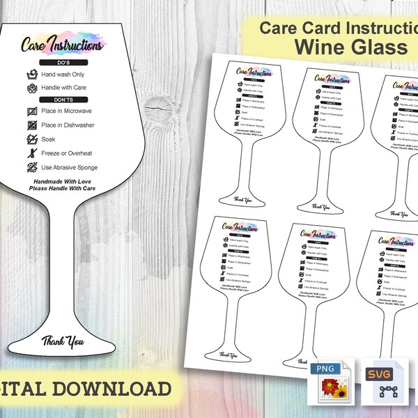 Wine Glass Care Instructions Svg - Etsy