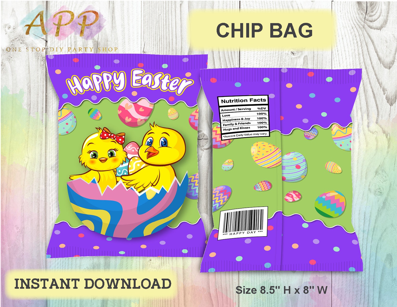 Easter Chip Bag Printable Easter Candy Bag Favor Bag Easter Etsy