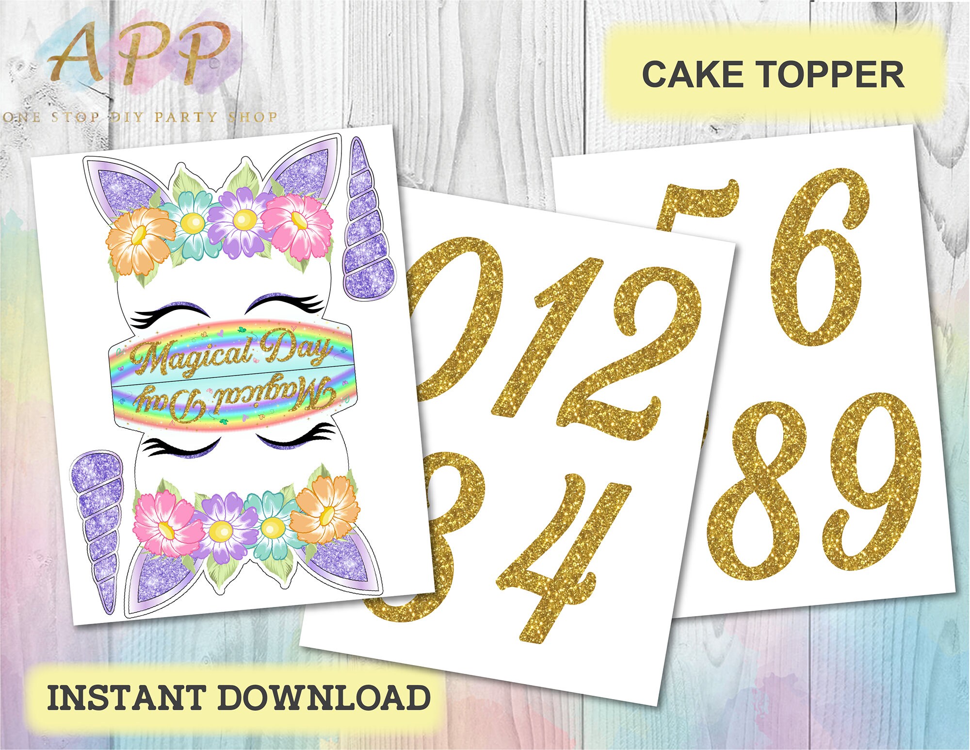 unicorn cake toppers unicorn birthday party printables etsy