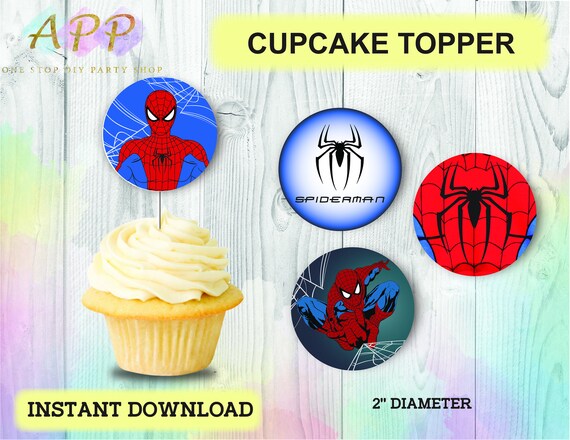 Spider Man Cupcake Toppers Spider Man Superhero Birthday Etsy