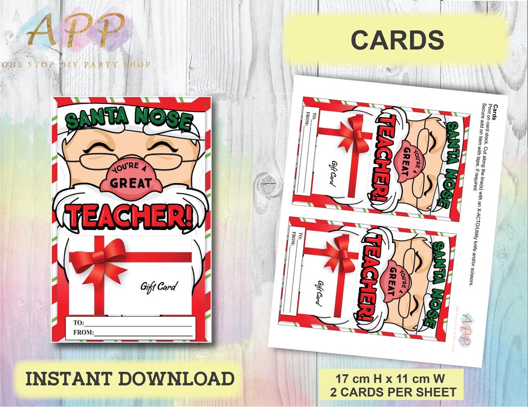 Santa Nose You're a Great Teacher Gift Card Holder, Christmas Teacher