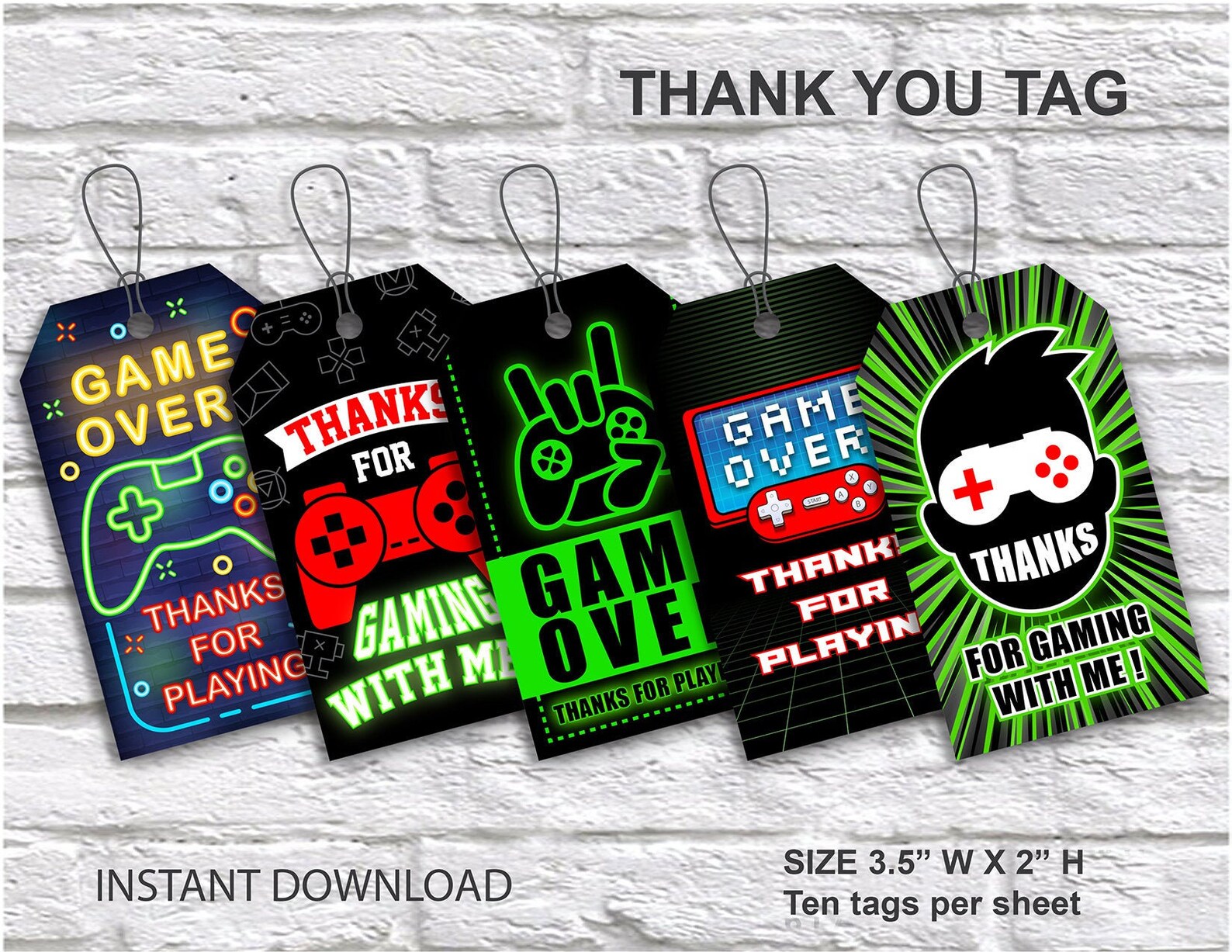 Video Game Thank You Tags Cards Gamer Party Decorations Etsy