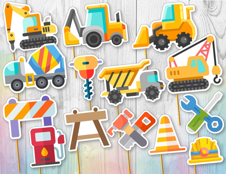 Construction Center Pieces Construction Photo Booth Props Construction Props Party Printables Dcor Digger Party Decoration