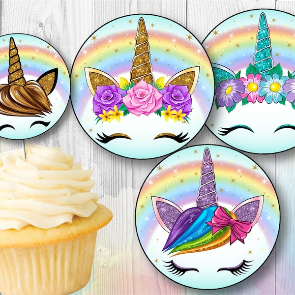 Unicorn Cupcake Toppers, Unicorn Birthday Party Printables, Magical Party Supplies Decor, Instant Download, DIY