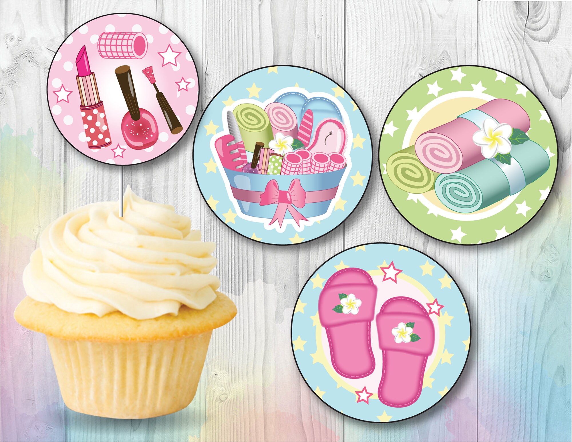 Girls Spa Cupcake Toppers Spa Birthday Party Printables Spa | Etsy
