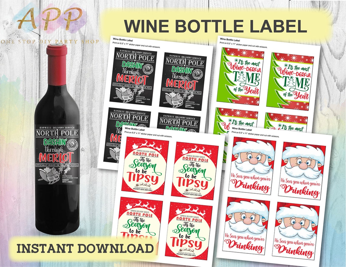 christmas wine labels funny wine label printable xmas wine etsy