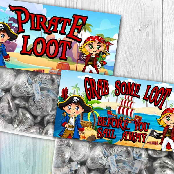 4" Pirate Treat Bag Topper, Pirate Birthday, Pirate Printables, Pool Party Printable Decorations Candy Bag, Pirate Loot bag, Pirate Goodies