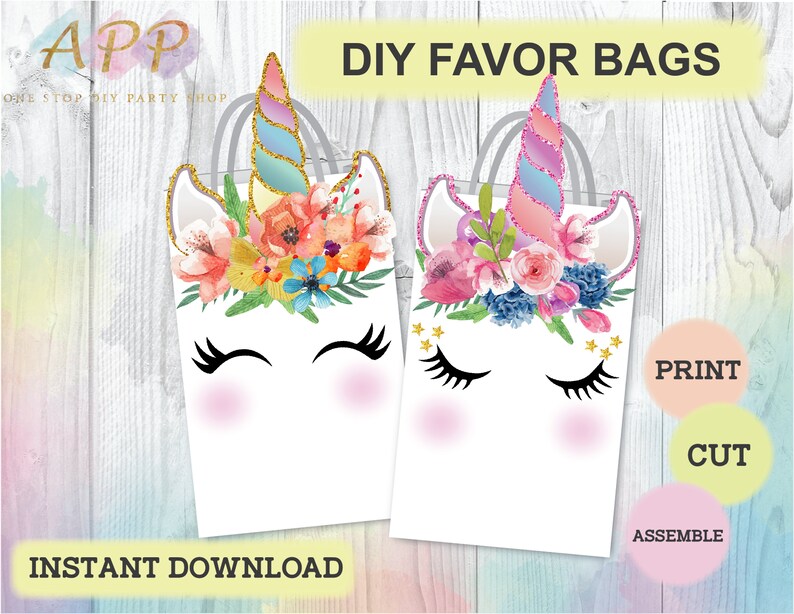 unicorn favor bags 2 designs unicorn printables decor treat etsy