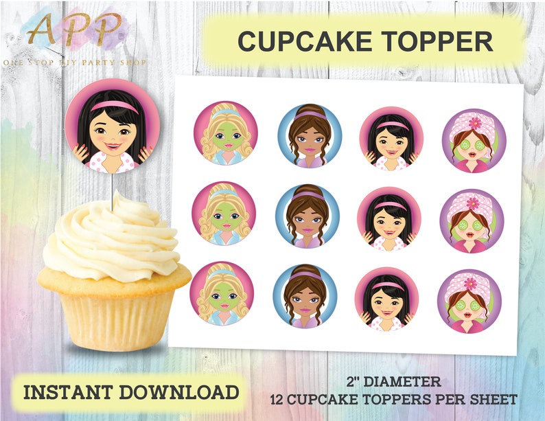 Girls Spa Cupcake Toppers Spa Birthday Party Printables Spa | Etsy