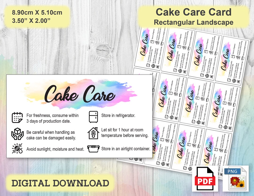 Cake Care Card, Ready to Print Cake Care Guide, Printable Wedding Cake