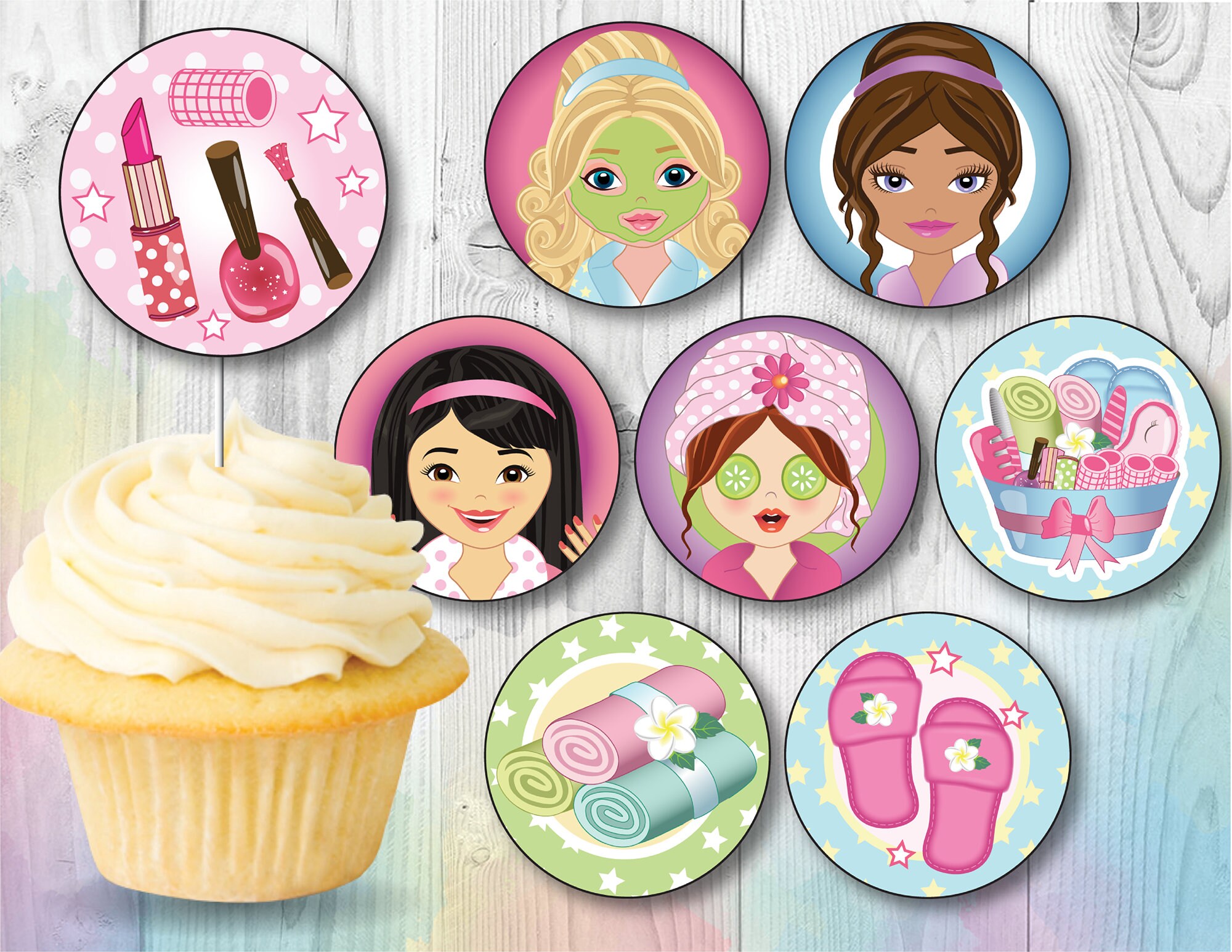 Girls Spa Cupcake Toppers Spa Birthday Party Printables Spa | Etsy