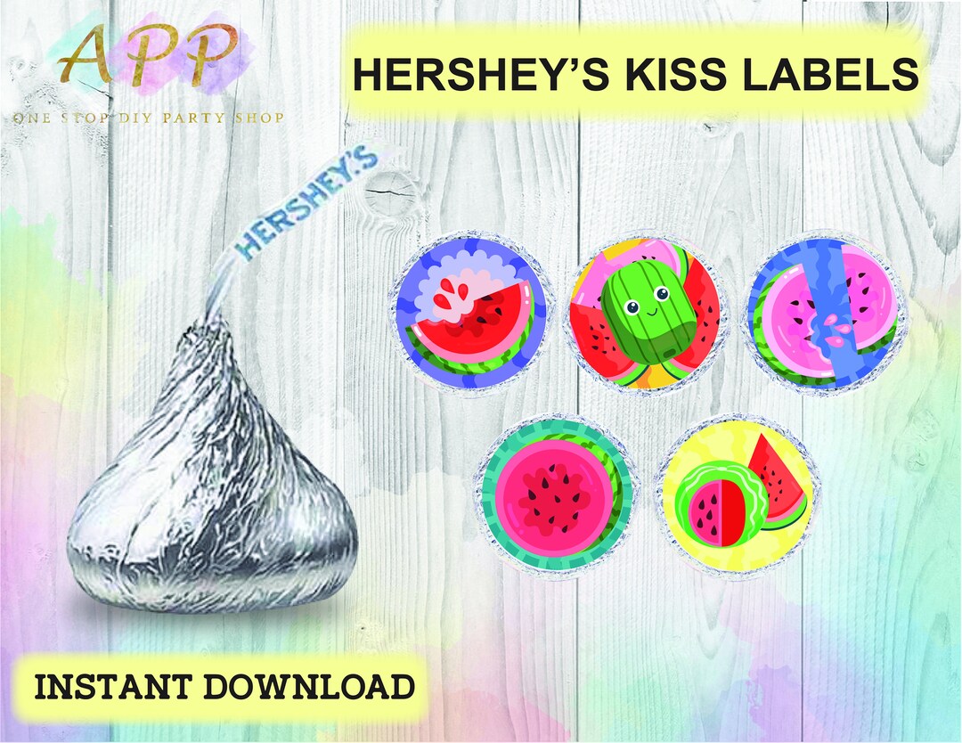 Watermelon Hershey Kiss Labels One in a Melon Birthday Party Etsy