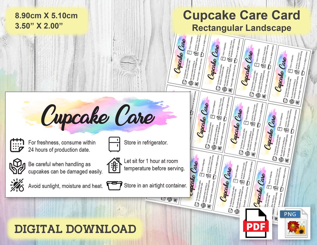 Cupcake Care Card, Ready to Print Cupcake Care Guide, Printable ...