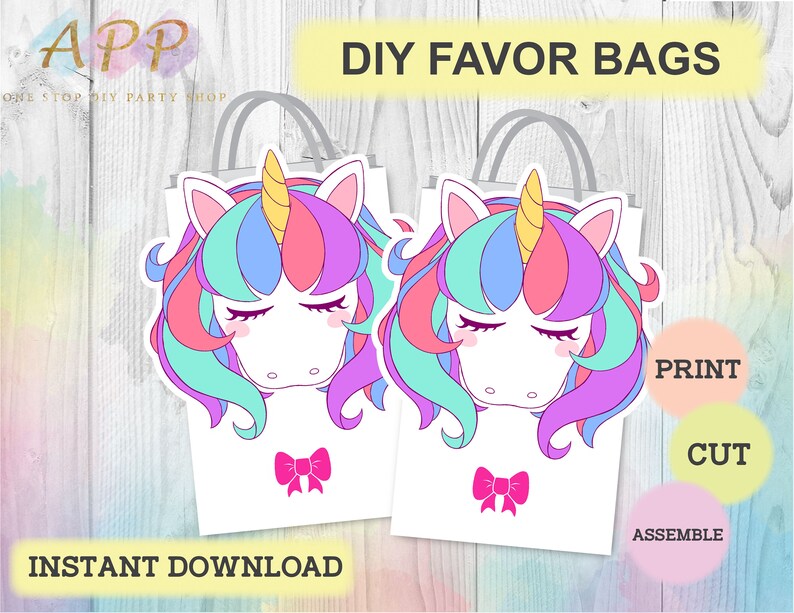 unicorn favor bags unicorn printables decor treat goodie etsy