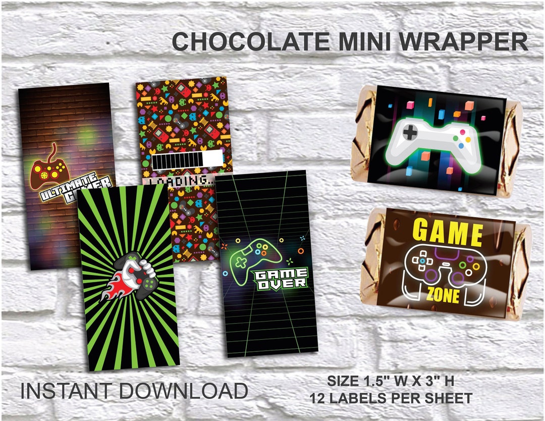 Video Game Mini Chocolate Bar Wrapper Labels, Game Zone Party, Gamer ...