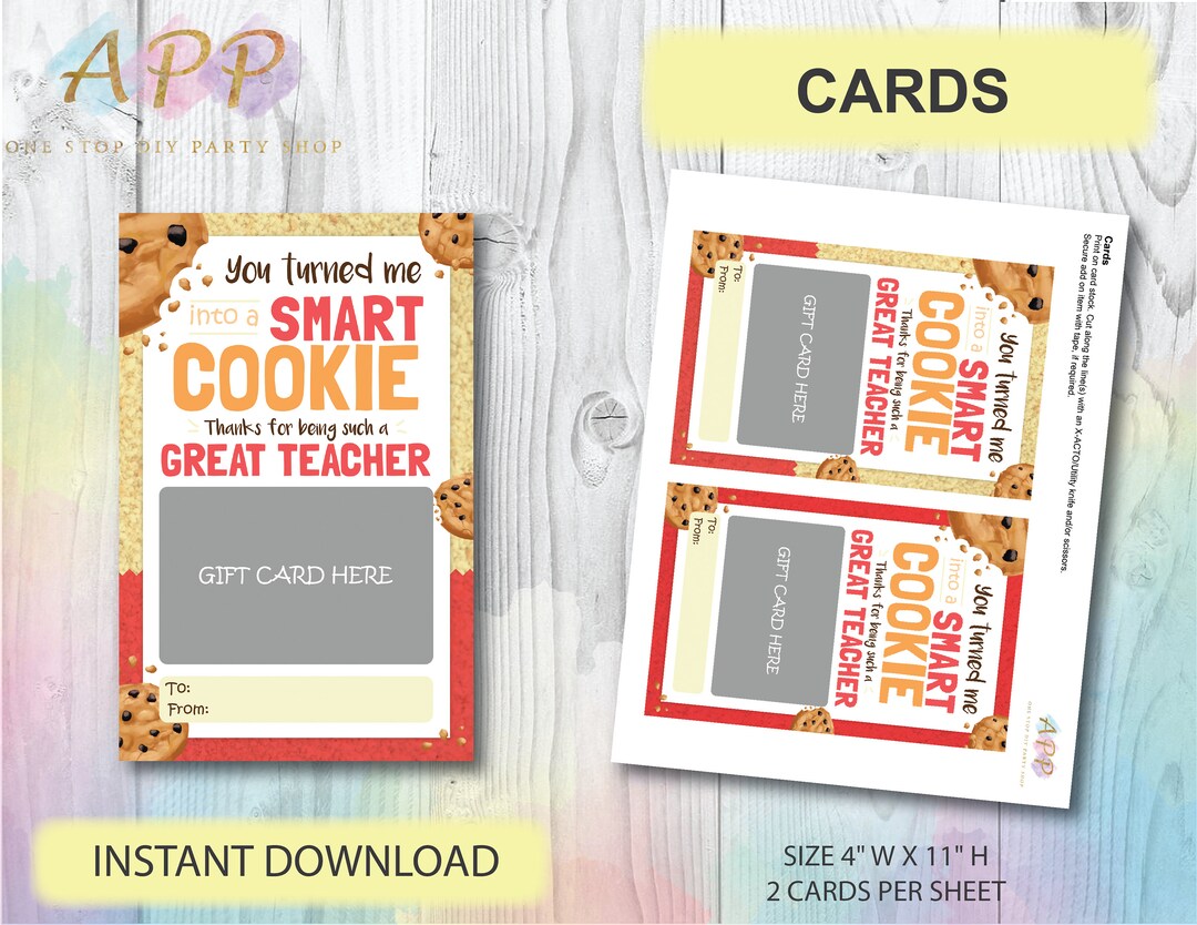 Teacher Smart Cookie Teacher Gift Card Holder Teacher Thank Etsy