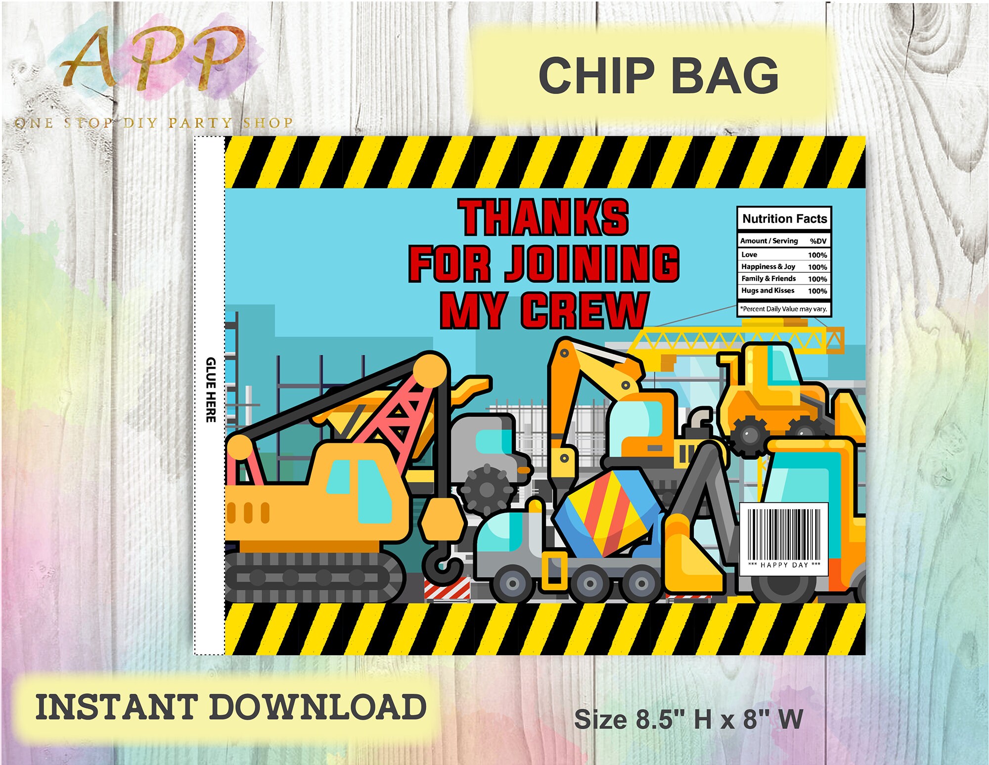 Construction Chip Bag Printable Construction Candy Bag Etsy