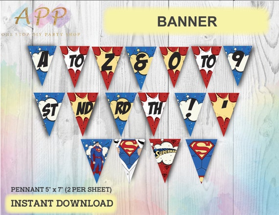 Superman Full Alphabet Banner A Z 0 9 Diy Superhero Party Etsy