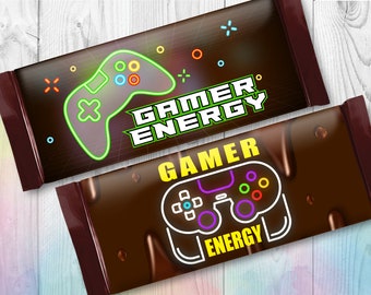 Gamer Energy 1.55 oz or 45 g Hershey Chocolate wrappers, Video Game Birthday Party Favors, Printable Goodie, Gamer Themed Gifts