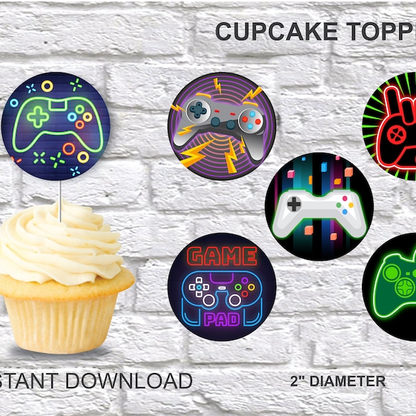 Video Game Cupcake Toppers, Gamer Birthday Party Printables, Video Game Party Decor, Gamer Supplies, Boy Party, Instant Download, DIY