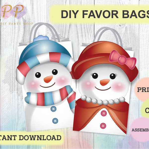 Christmas Boy Girl Snowman Favor Bags/ Printables Décor/ Treat/ Goodie/ Goody/ Gift/ Party/ Loot Theme Birthday Instant Digital Download DIY