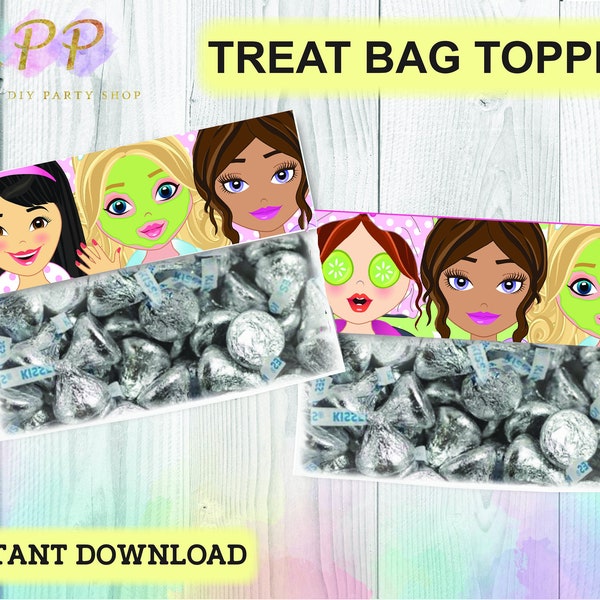 6" Girls Spa Treat Bag Topper, Toppers, Spa Birthday Party Printables, Spa Printable Decorations Supplies Candy Bag Instant Digital Download