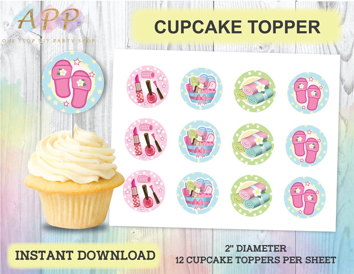 Girls Spa Cupcake Toppers Spa Birthday Party Printables Spa - Etsy