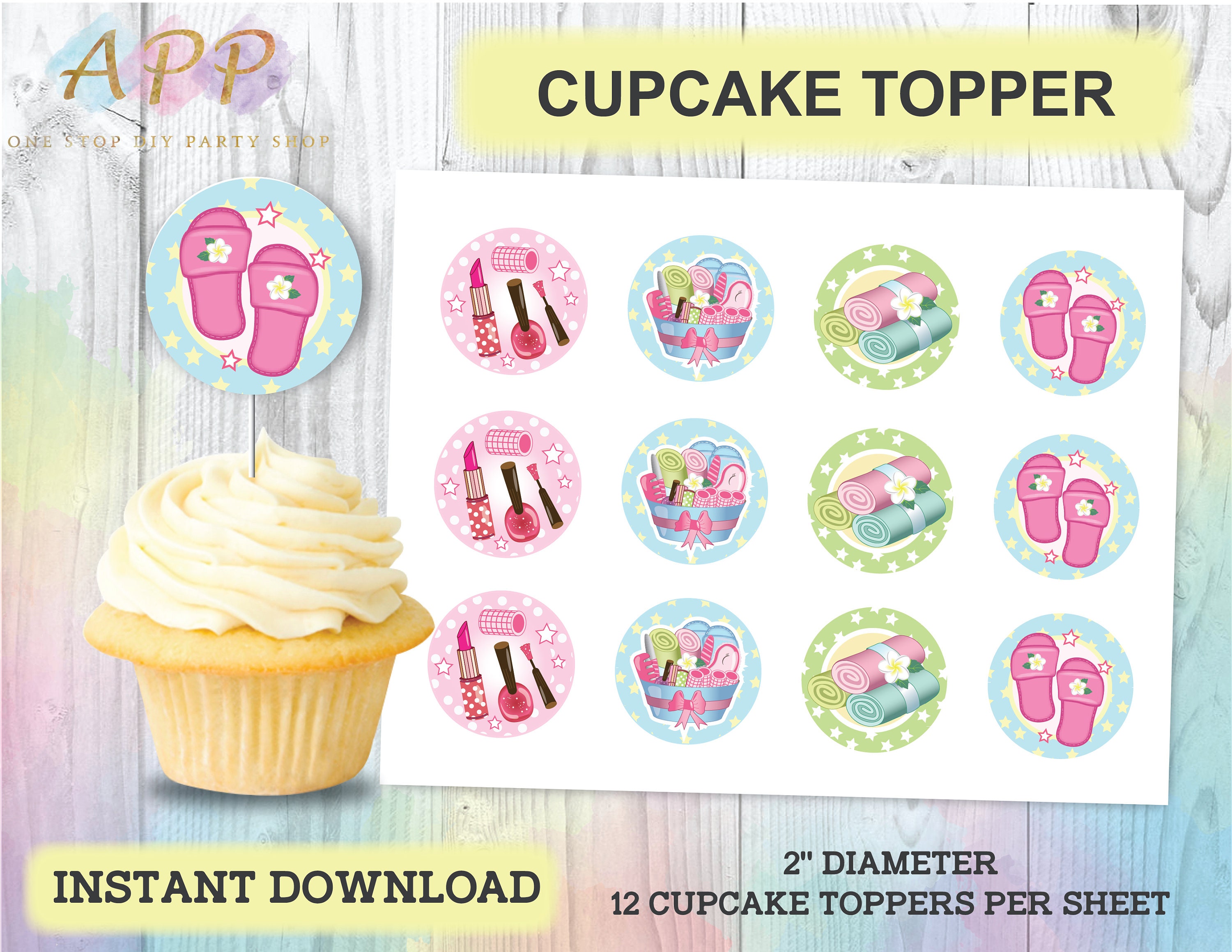Girls Spa Cupcake Toppers Spa Birthday Party Printables Spa - Etsy
