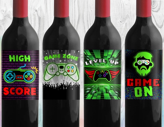 Video Game Wine Bottle Tags, Gamer Wine Labels, Game On, Level Up.