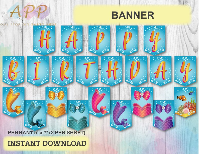 mermaid full alphabet banner a z 0 9 under the sea party etsy
