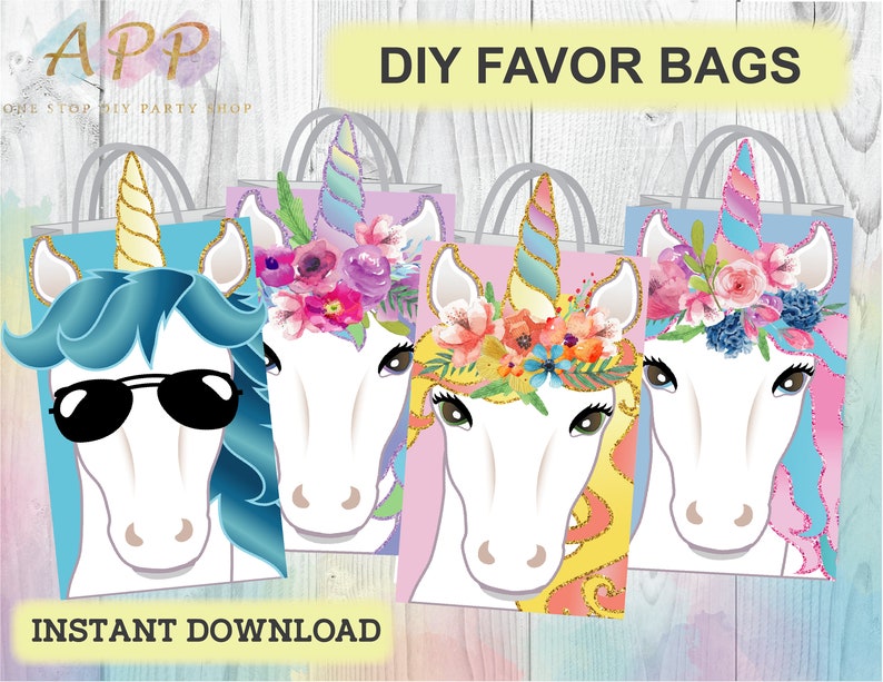 unicorn favor bags unicorn printables decor treat goodie etsy