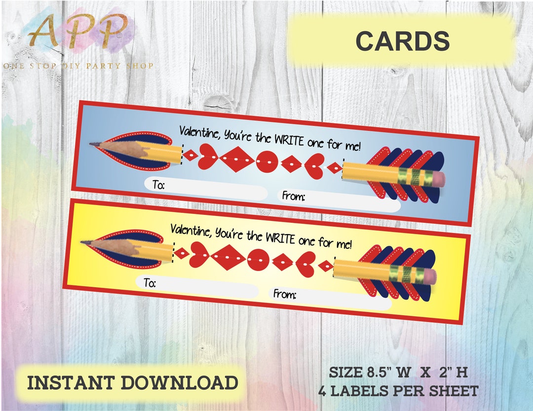 Arrow Pencil Valentine Cards, No Candy Printable Valentine, Boy ...