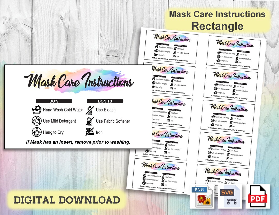 Rectangular Face Mask Care Instructions Card 1, Face Mask Washing