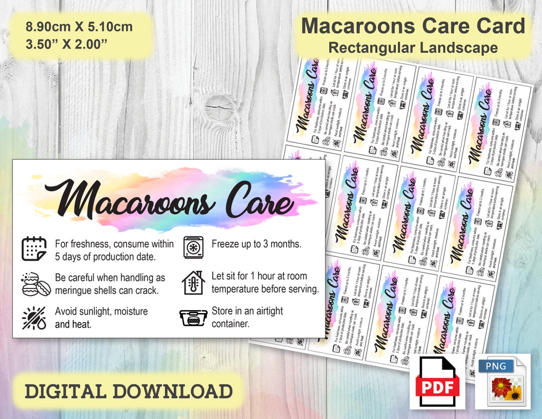 Macaroons Care Card, Ready to Print Macaroon Care Guide, Color Wash ...