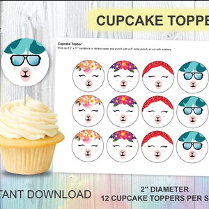 Llama Cupcake Toppers Fiesta Birthday Party Printables Llama - Etsy