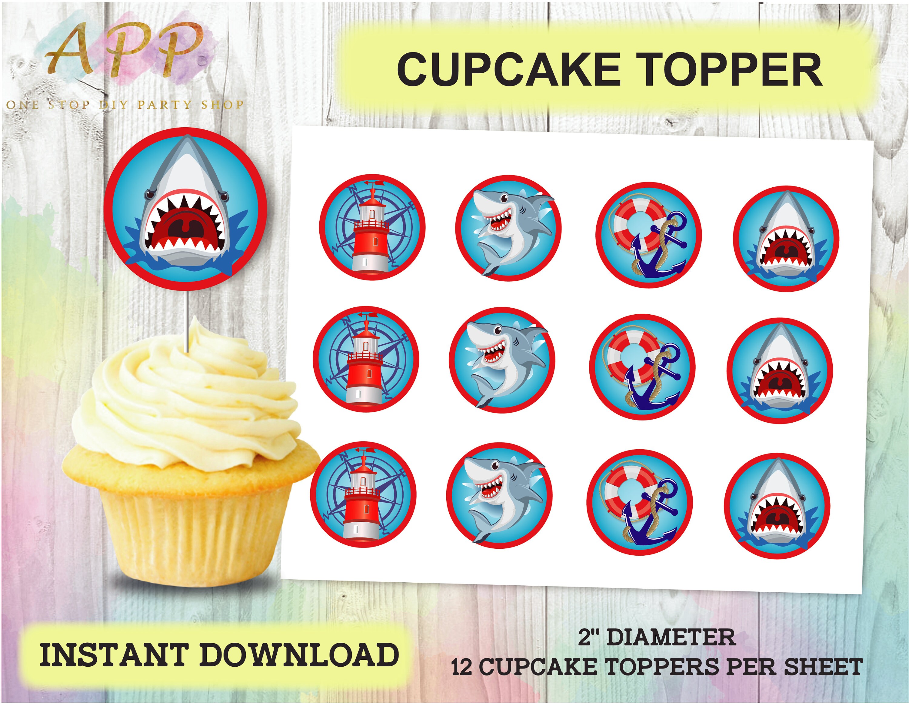 Shark Cupcake Toppers Baby Shark Birthday Party Printables | Etsy