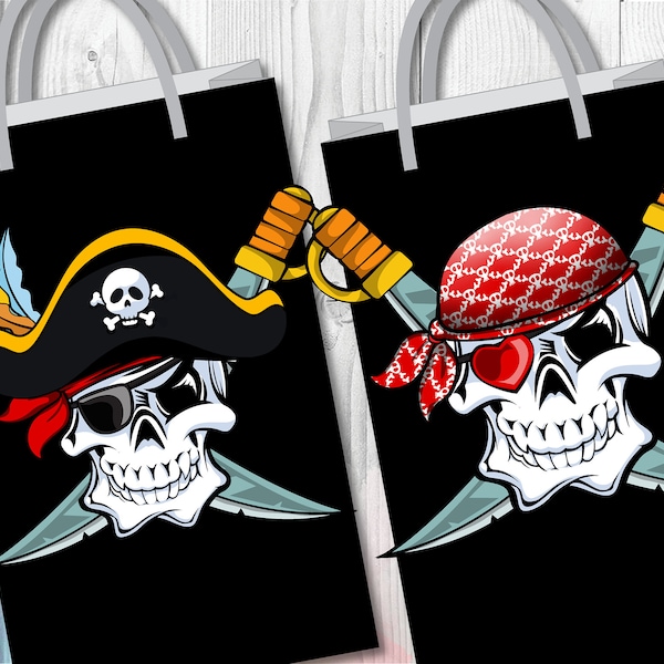 Pirate Skull Favor Bags, Pirate Party Treat Bags , Goodie Loot Bags, Pirate Printable Pirate Theme, Pool Party favor bags