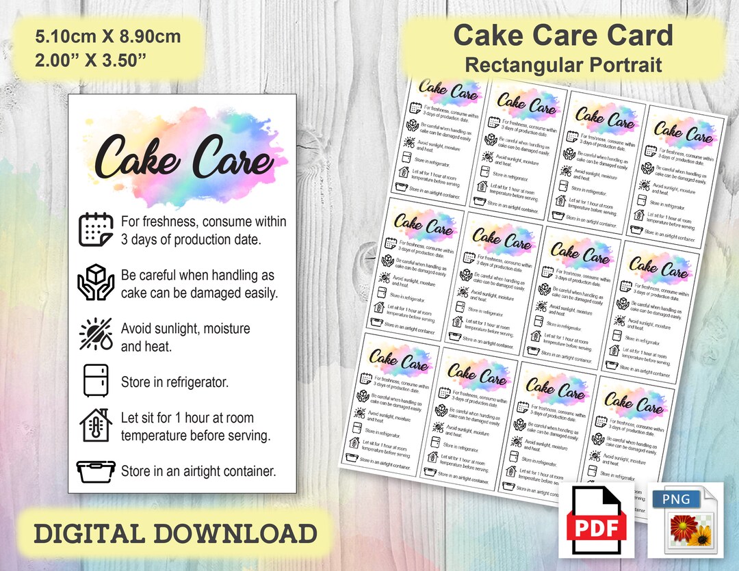 Cake Care Card, Ready to Print Cake Care Guide, Printable Wedding Cake