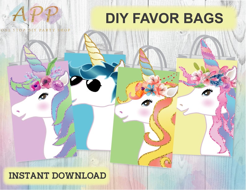 unicorn favor bags unicorn printables decor treat goodie etsy