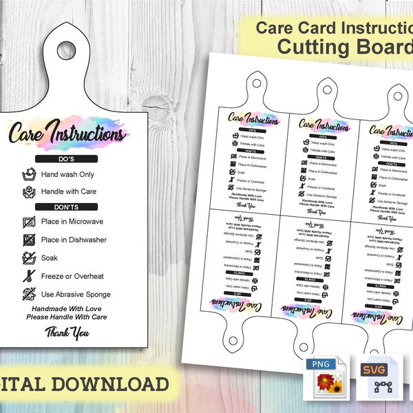 Cutting Board Instructions Care Card, Washing Care Instructions, Ready to Print, Printable Chopping Board Care Card, Insert Card PDF, Png