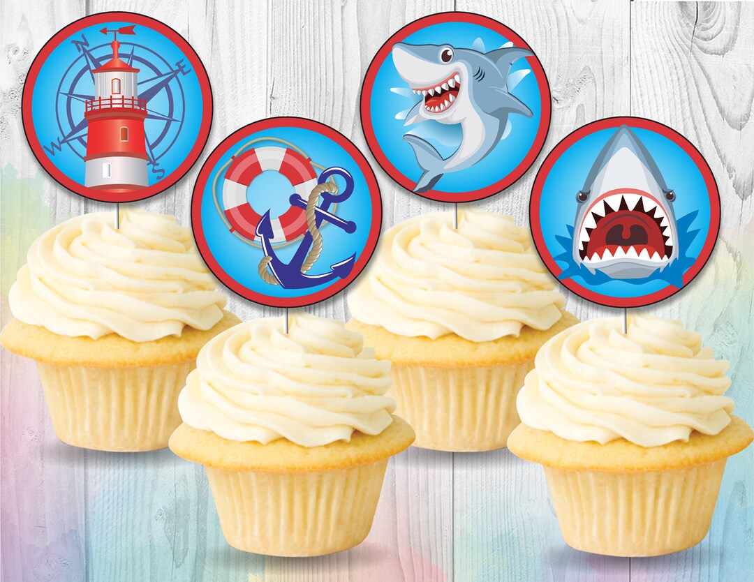 Shark Cupcake Toppers Baby Shark Birthday Party Printables Etsy
