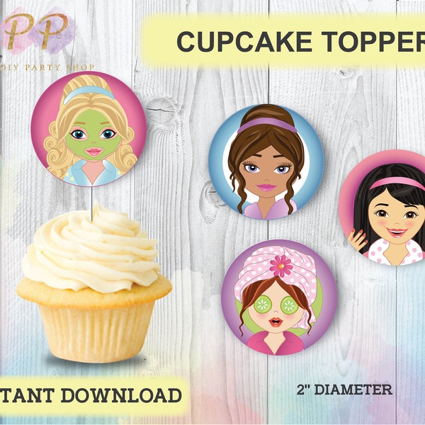 Girls Spa Cupcake Toppers, Spa Birthday Party Printables, Spa Labels, Label, Décor, Supplies Decorations, Instant Digital Download, Stickers