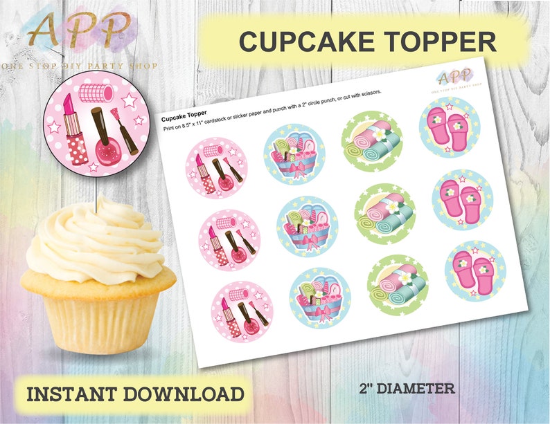 Girls Spa Cupcake Toppers Spa Birthday Party Printables Spa | Etsy