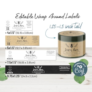 Wrap Around Label Template for Jars, 2, 4, 6, 8oz Jar Label Template, Tin Container, 1.25-1.5" Tall, Honey Bee Clean & Simple Candle Labels.