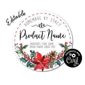 Christmas Greenery Product Label Template for Homemade Gifts. Custom Xmas Labels for Jars, Candles, Bakeries, Gifts. Edit, Download & Print