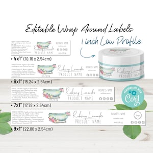 Plantilla de etiqueta envolvente de 1" para frascos cortos, etiquetas para frascos de perfil bajo, envases de hojalata de 2, 4 y 6 oz, etiquetas para velas. Diseño de bañera con acuarela.