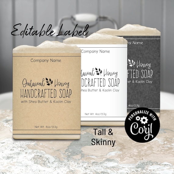 Editable Soap Label Template. Tall & Skinny Hand-drawn Design. Wrap Around Soap  Packaging. Customize, Personalize Online, Download and Print 