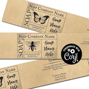 Butterfly & Honey Bee Apothecary Soap Label. Custom Soap Label, Wrap Around Packaging Template. Edit, Save Files Online. Download and Print.