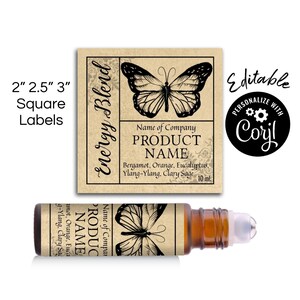 Editable Square Product Label Template- Apothecary Butterfly. 2-3". Labels for Jars, Bottles, Candles. Personalize Online, Download & Print.
